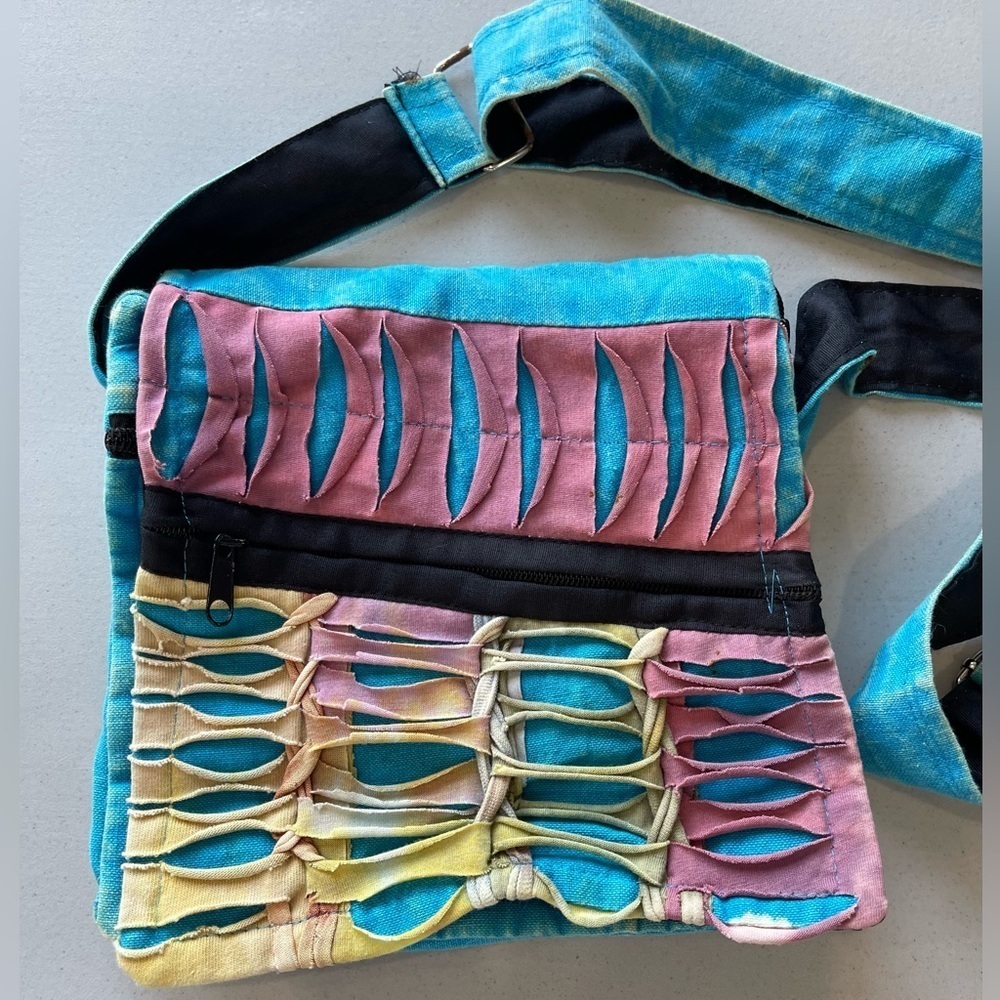 Y2K Boho ripped distressed  crossbody bag festival concert hippie 90's color